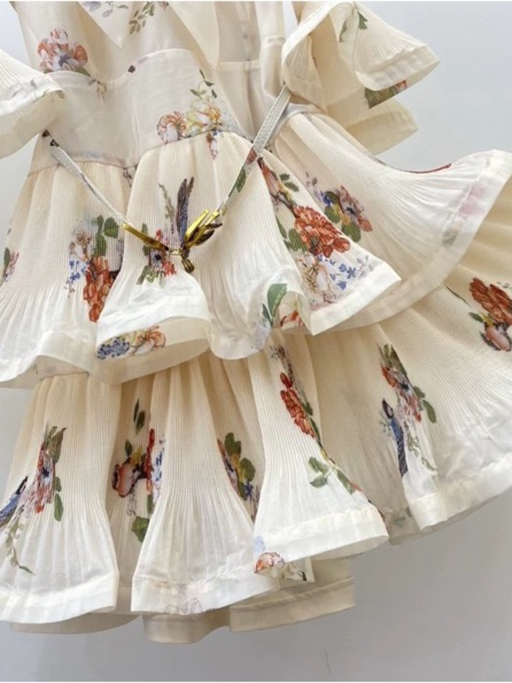 Zimmermann Cream Floral Tie-Neck Tiered Mini Dress - Picture 6 of 10
